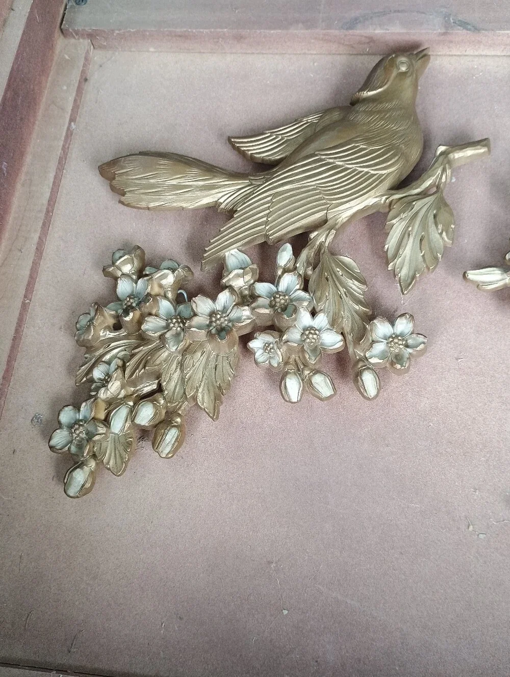 Vintage Syroco golden birds & dogwood wall art 1970s